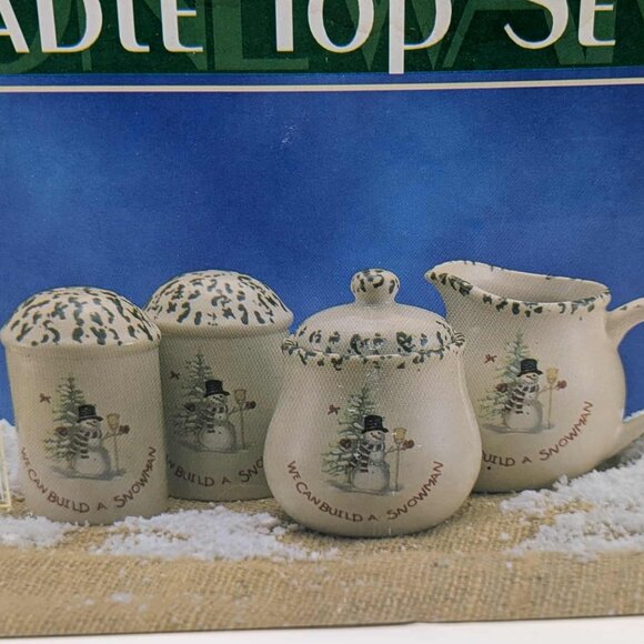 NEW Stoneware We Can Build A Snowman 4 Piece Set Sugar Creamer Salt Pepper NIB - Picture 2 of 7